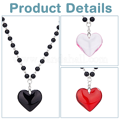3 ensemble de colliers avec pendentif en forme de cœur en verre de 3 couleurs avec chaînes en perles en plastique&nbsp;NJEW-FI0001-40