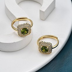 Verstellbare Fingerringe aus Messing mit Mikropflaster und Zirkonia für Damen&nbsp;RJEW-M028-45G