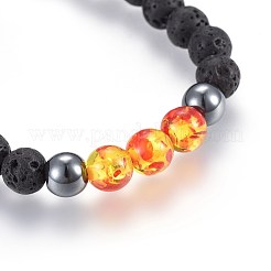 Pierre de lave naturelle et perles d'hématite synthétiques non magnétiques bracelets de perles tressées&nbsp;BJEW-JB03975-06
