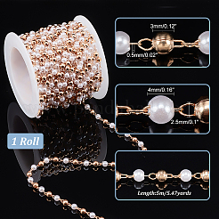 Chaînes de perles rondes en laiton et résine imitation perle&nbsp;CHC-PH0001-20