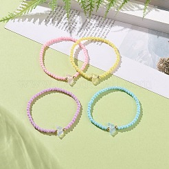 Bracciali elasticizzati con perline in acrilico opaco e ottone&nbsp;BJEW-JB09122