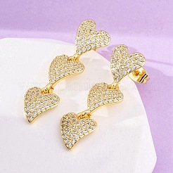 Orecchini a bottone in ottone con zirconi chiari e micro pavè&nbsp;EJEW-H158-10G