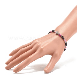 Bracelet extensible en perles de pierres précieuses mélangées naturelles et synthétiques avec croix en zircone cubique transparente pour femme&nbsp;BJEW-JB08247-04