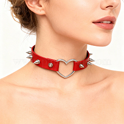Verstellbare verstellbare Gothic-Halsketten aus PU-Lederlegierung mit Spike-Nieten und Herz für Damen&nbsp;NJEW-WH20816-006P-C