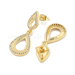 Aretes colgantes con circonita cúbica transparente y pavé de latón en forma de lágrima&nbsp;EJEW-M258-24G