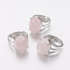 Natürliche Rosenquarz breite Band Fingerringe&nbsp;RJEW-K224-A12