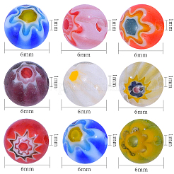 Millefiori Glas rund-einzelne Blumenperlenstränge&nbsp;LAMP-CJ0001-15