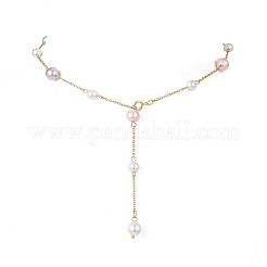 2 collier à maillons fait main en acier inoxydable 304 et perles de coquillage rondes de 2 couleurs&nbsp;NJEW-JN05301