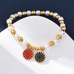 201 bracciali elastici con perline rotonde in acciaio inossidabile&nbsp;BJEW-C090-03G-A