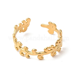 Anillo abierto de acero inoxidable 304 con diseño de rama frondosa y revestimiento iónico (IP) para mujer&nbsp;RJEW-E063-21G