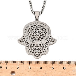 Colliers avec pendentifs en acier inoxydable creux en forme de main de Fatima&nbsp;NJEW-M086-01P