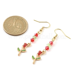 Orecchini pendenti in lega di smalto rosa a tema San Valentino con perline di vetro&nbsp;EJEW-JE05336
