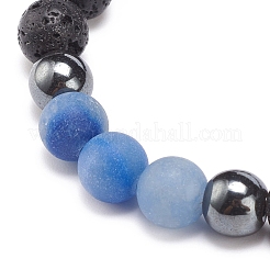Bracelet en perles rondes tressées en aventurine bleue naturelle & pierre de lave & hématite synthétique&nbsp;BJEW-JB08387-07
