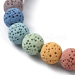 Bracelets extensibles en perles rondes en pierre de lave naturelle teinte&nbsp;BJEW-TA00337-01