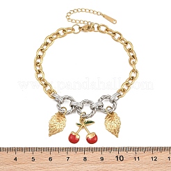 Zweifarbige Armbänder aus Edelstahl 304 mit rotem Kirschblatt-Anhänger und Emaille für Damen&nbsp;SA-CBA717A-05G