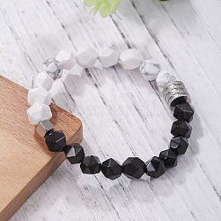 Bracelets extensibles en perles de howlite synthétique polygonale et d'agate noire naturelle&nbsp;WG9FB4D-02