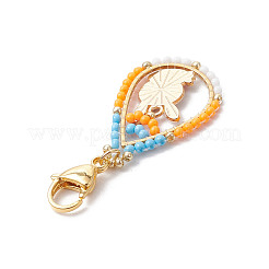 Decorazioni pendenti con perline di semi di vetro a goccia di Pasqua e lega smaltata a forma di carota e coniglio&nbsp;HJEW-MZ00187