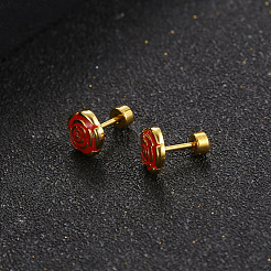 Boucles d'oreilles cartilage en acier inoxydable 304 émaillé en forme de rose&nbsp;WG8C3AE-01