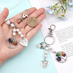 2 porte-clés pendentif arbre de vie chakra en pierre mixte naturelle/synthétique&nbsp;KEYC-CA0001-39
