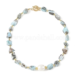Collane da donna in larimar grezzo naturale con perle ovali di conchiglia&nbsp;NJEW-JN06591