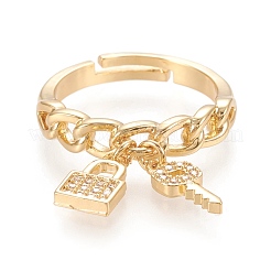 Anneaux de doigt en zircone cubique transparent micro pavé en laiton réglable&nbsp;RJEW-M133-08G