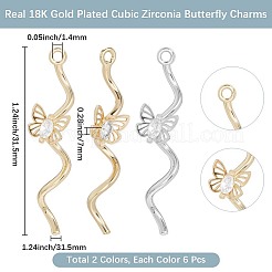 12 Stück 2 Farben Messing Micro Pave Zirkonia Anhänger&nbsp;KK-BBC0019-70