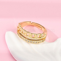 Bagues ouvertes en laiton style chaîne gourmette avec micro pavé de zircons cubiques transparents pour femmes&nbsp;RJEW-G343-07G