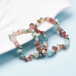 Natürliche amazonite & strawberry quartz chip stretch armbänder&nbsp;X-BJEW-JB04490-04