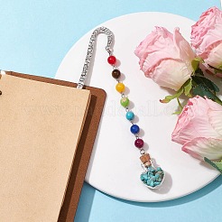 7 perla di pietra preziosa chakra e segnalibri pendenti con bottiglia dei desideri a forma di cuore in vetro turchese sintetico&nbsp;AJEW-JK00313-04