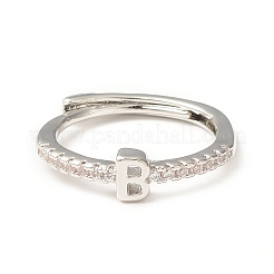 Bague réglable avec lettre initiale en zircone cubique transparente&nbsp;RJEW-C052-01P-B