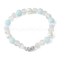 Braccialetti elastici in vetro e perle di conchiglia e giada bianca naturale e tinta per le donne&nbsp;BJEW-JB12842