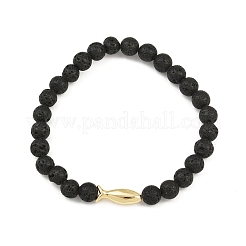 Braccialetti elastici con perline rotonde in pietra lavica naturale per uomo e donna&nbsp;BJEW-JB12490