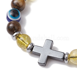 Braccialetti di perline intrecciate con occhio di toger naturale per donne e uomini&nbsp;BJEW-JB11138-02