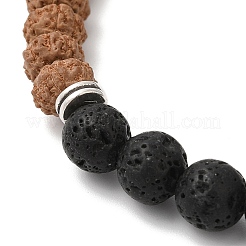Braccialetti con ciondoli elasticizzati perline in legno di bodhi a tema yoga di roccia lavica&nbsp;BJEW-L620-02C-01