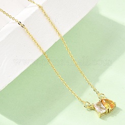 Halsketten mit rechteckigem und tropfenförmigem Anhänger aus Messing mit Zirkonia-Pavé&nbsp;KK-CBAB173-05G-01