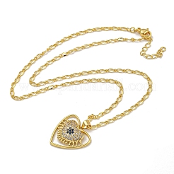 Collane con ciondolo a forma di cuore di pesca con pavé di ottone trasparente e blu con zirconi cubici da donna&nbsp;NJEW-Q346-04G-01