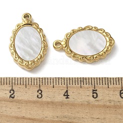 Ovale Anhänger aus Edelstahl 304 mit natürlicher Muschel&nbsp;STAS-U037-01G-02
