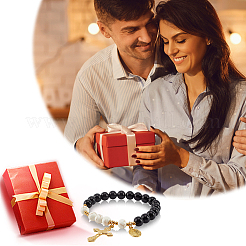 Bracelet extensible en perles rondes en obsidienne naturelle sans yeux et turquoise synthétique&nbsp;BJEW-PH01531-03