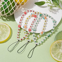 3 pezzo di argilla polimerica con frutta e cinturini per cellulari con perle imitate e perline di vetro&nbsp;HJEW-JM01641