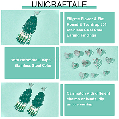 24 stücke 12 stil Filigrane blume & flache runde & teardrop 304 edelstahl stud ohrring Zubehörse&nbsp;STAS-UN0047-98