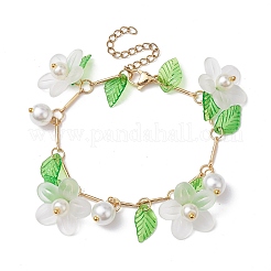 Braccialetti con ciondoli con fiori in acrilico e perle di vetro&nbsp;BJEW-JB10054