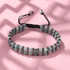 Braccialetti di perline intrecciate regolabili in amazzonite naturale e ematite sintetica&nbsp;BJEW-H626-01-06