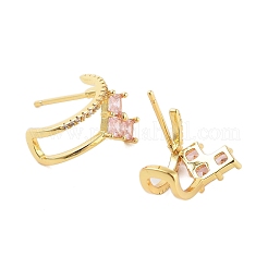 Orecchini a bottone in ottone con cuore placcato a cremagliera&nbsp;EJEW-N055-32G-RS