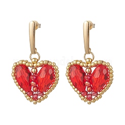 Boucles d'oreilles pendantes en verre en forme de cœur&nbsp;EJEW-MZ00675