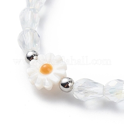 Bracciale elasticizzato con fiore margherita in conchiglia naturale e collana con ciondolo&nbsp;SJEW-JS01252