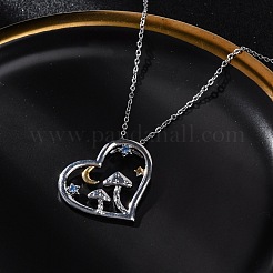 Colliers avec pendentif en forme de champignon en laiton et zircone cubique bleue pour femmes&nbsp;LS-NJEW-C067-01P