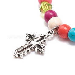 Bracelet extensible en perles synthétiques turquoise (teint) et acrylique avec breloque en alliage pour femmes&nbsp;BJEW-JB08627-06