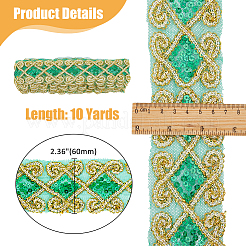 Ruban de dentelle de fleurs en polyester de 10 mètre avec paillettes&nbsp;SRIB-WH0026-17B