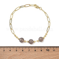 Pulseras de cadena de latón con cuentas planas redondas facetadas de ágata gris natural y cierre de clip.&nbsp;GG-CBA37F5-02G-05