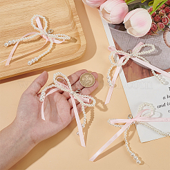 4 ciondolo decorativo con fiocco in nastro e perle finte in plastica&nbsp;DIY-HY0002-10B